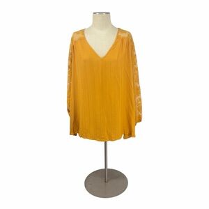 Lane Bryant Mustard Yellow Lace Sleeve Blouse NWT Size 22/24 Boho Flowy V-Neck